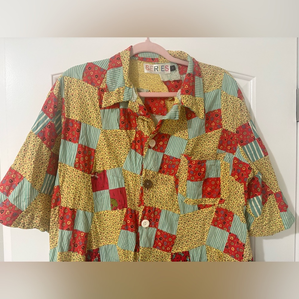 Patchwork Button Down Shirt - Multicolor - image 2